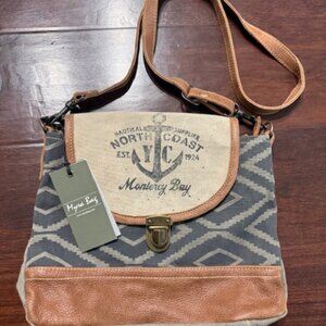 Myra Monterey Bay Crossbody Bag Purse Tan Canvas Brown Leather NWT